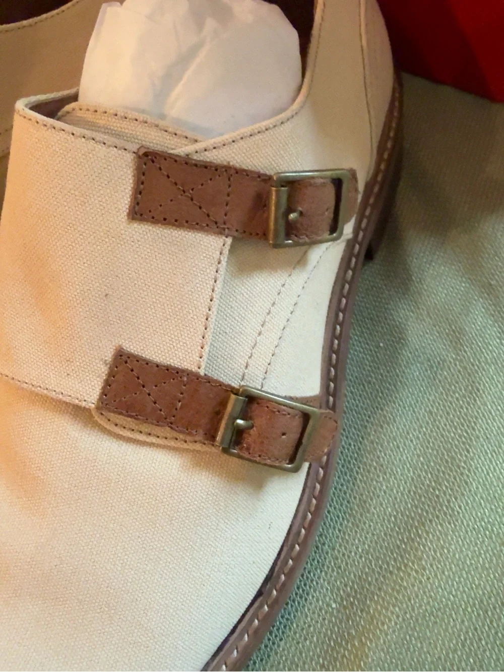Donald J. Pliner Zande-WA Double Monk Strap Canvas Shoes Men’s 11.5 Sand EUC